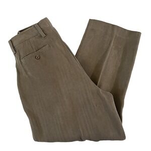 Tommy Bahama Mens Cropped Pants 33x25 Brown Short 100% Silk Double Pleated Front